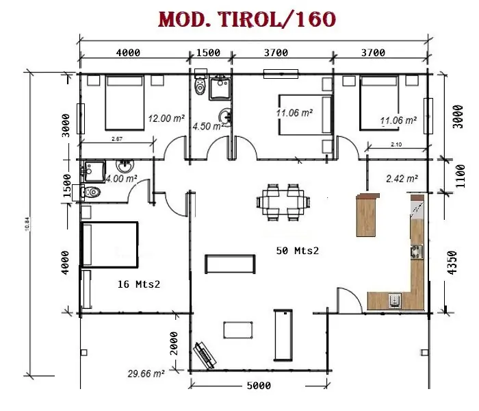 planos casa de madera modelo tirol 160